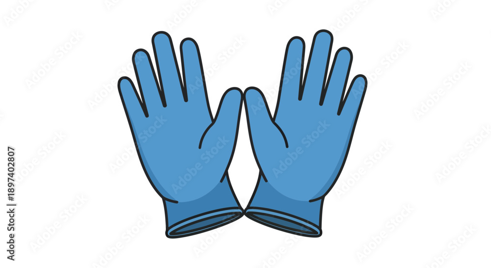 Fototapeta premium Blue medical gloves vector illustration, healthcare, protection, safety, hygiene, flat design, eps