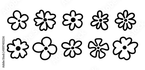 A set of hand-drawn colors in black marker, contour vector illustration, casual style. Botanical floral elements are isolated on a white background. Simple drawing for decoration, design