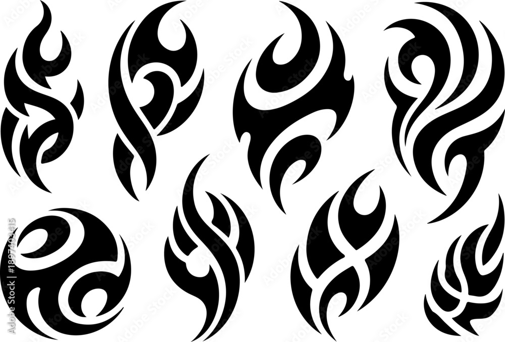 Fototapeta premium Tribal Flame Feather Abstract Symbol Collection Black Vector Set
