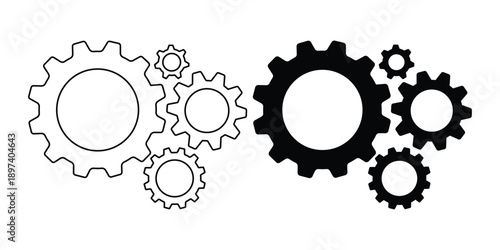 Gear & Cogwheel Icon Set – Industrial, Mechanical & Settings Symbols Vector Illustration