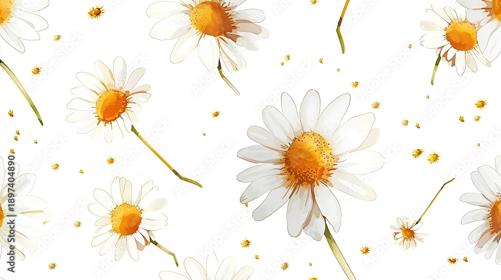 Obraz premium Chamomile and Daisy Floral Pattern Design