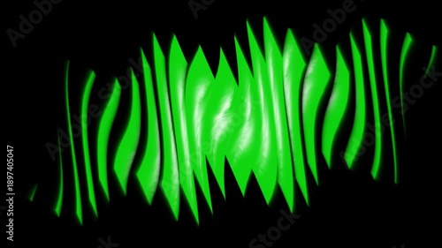 Abstract green glowing wavy vertical lines with white center light on black background