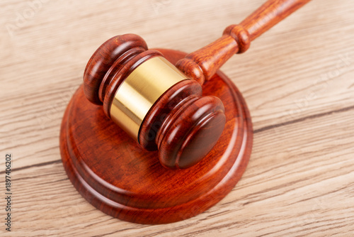 Billede på lærred Wooden judge gavel on sound block, law, court ruling, justice and legal system concept
