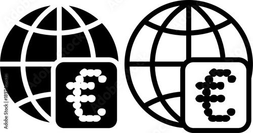 Euro currency with world map grid graphics