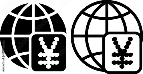 Japanese Yen and world globe symbols for banking