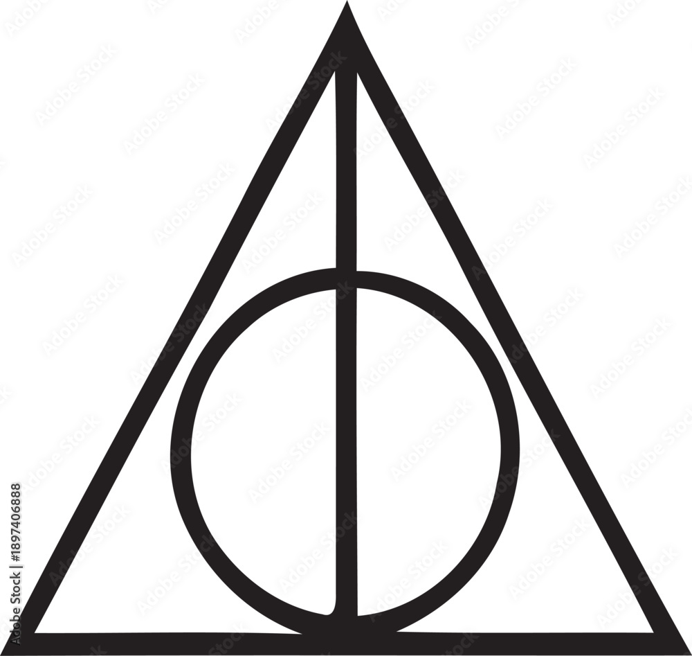 Fototapeta premium Deathly Hallows Symbol – Black Geometric Vector of Triangle, Circle, and Line for Magical Lore Themes