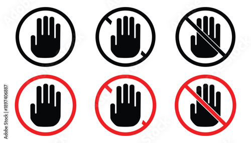 Human Hand Palm Icon Set – Stop & Click Hand Silhouette Vector Collection