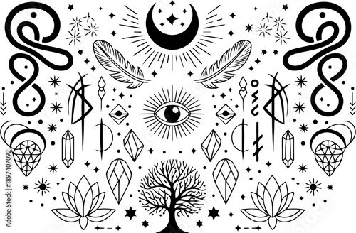 Occult Mystic Symbols Vector Set