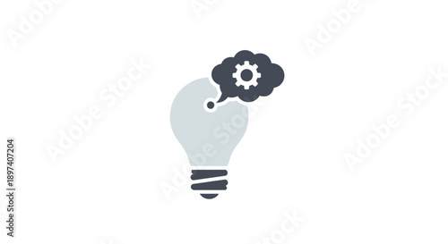 Simple lightbulb icon with thought bubble and gear symbolizing idea generation and innovation.