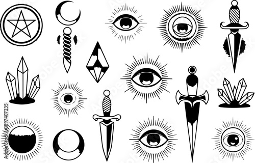 Occult Mystic Symbols Vector Set