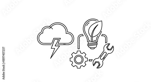 Innovative ideas and technical solutions symbolized by lightbulb and tools.