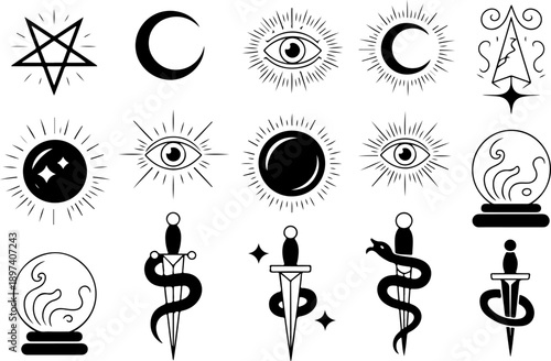 Occult Mystic Symbols Vector Set