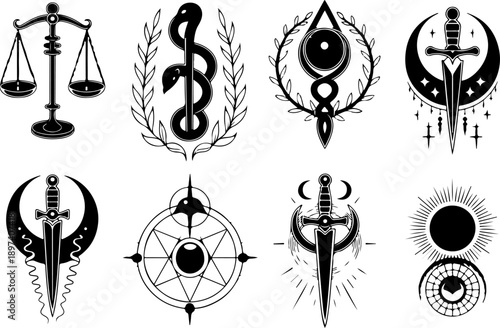 Occult Mystic Symbols Vector Set