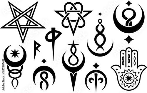 Occult Mystic Symbols Vector Set