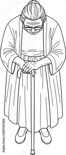 Elderly Woman with Walking Cane