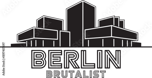 Berlin brutalist architecture logo with geometric concrete building shapes and typography
