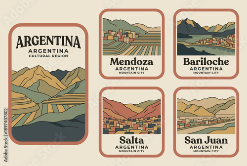Argentina Vintage Mountain Travel Labels