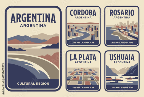Argentina Coastal Cities Vintage Poster Set
