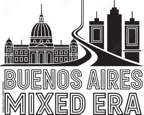 Buenos Aires iconic buildings and modern skyscrapers with road text vector