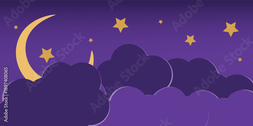 purple clouds with moon and starsv