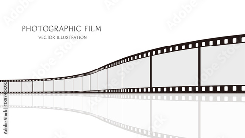 16:9の背景素材：ダイナミックな動きをした映り込みのある35mm写真フィルムのベクターイラストデータ
