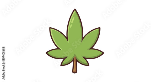 Cannabis Leaf Vector Illustration, Flat Design, Herbal Medicine, Nature, Health, Icon