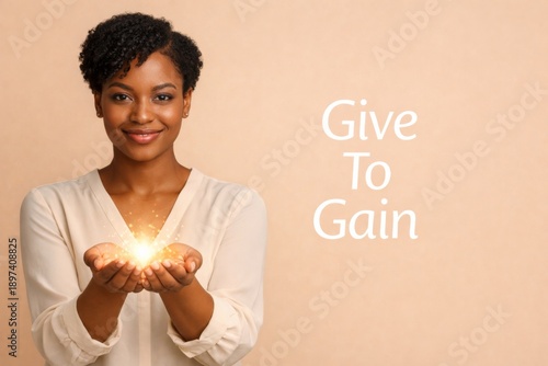 International Womens Day 2026, African American woman holding light, copy space