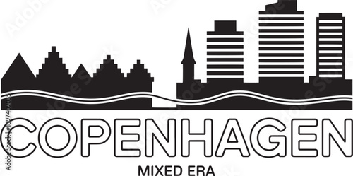 Copenhagen city skyline vector illustration with modern and classic landmark architecture