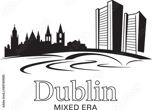 Dublin city skyline with mixed era architecture featuring old cathedrals and modern towers
