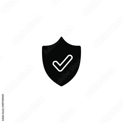 Minimalist shield icon with white check mark symbol for safety verification security status reliable protection guaranteed service quality assurance and digital privacy guard emblem illustration