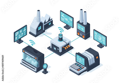 Industrial automation and smart factory concept with interconnected machines and digital control