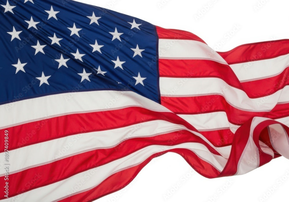 Obraz premium Closeup of the american flag waving, showing stars and stripes in red, white, and blue, symbolizing patriotism and national pride