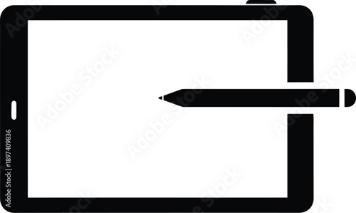 Minimalist icon depicting a tablet device being used with a digital stylus pen