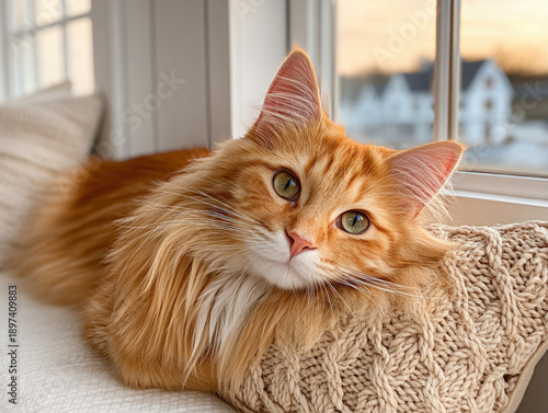 Cat sunbathing in window