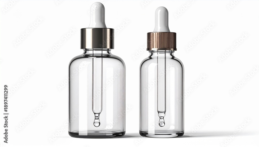 Naklejka premium Clear Glass Dropper Bottles with Metallic Caps