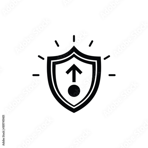 Shield icon with upward arrow and circle element representing security upgrade system protection enhancement data safety protocols digital defense mechanism for modern network infrastructure design