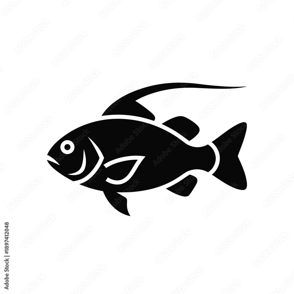 Obraz premium Detailed silhouette of fish with fin detail and scales, representing seafood, fishing, or aquatic animal in its natural habitat