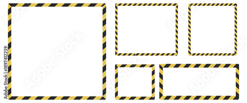 Black yellow caution stripes square frames, hazard warning tape design, attention and safety vector illustration.