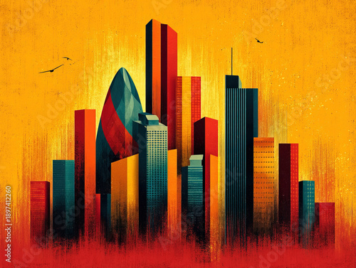 London skyline grunge style