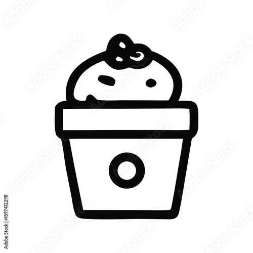 Simple black outline icon of a small plant growing in a pot, symbolizing nature, gardening, growth, and environmental care. Vector graphic for eco-friendly designs, home decor, or plant-related apps