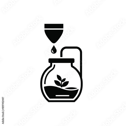 Aquaponics system icon vector image plant growing in water, hydroponics, urban farming, sustainable agriculture, ecological balance, indoor garden, plant care outline