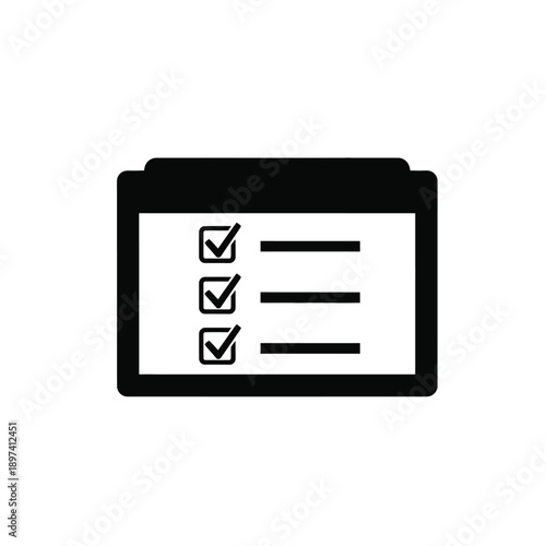 Checklist icon with three completed tasks symbolized by checkmarks on a clipboard for concept of organization task management and survey