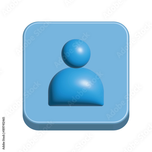 Blue 3D User Icon on Glossy Rounded Cube. Isometric Profile Avatar Button. Person Symbol for Social Media, Mobile App UI, Web Login and Member Account. Modern Vector Illustration Design Element.