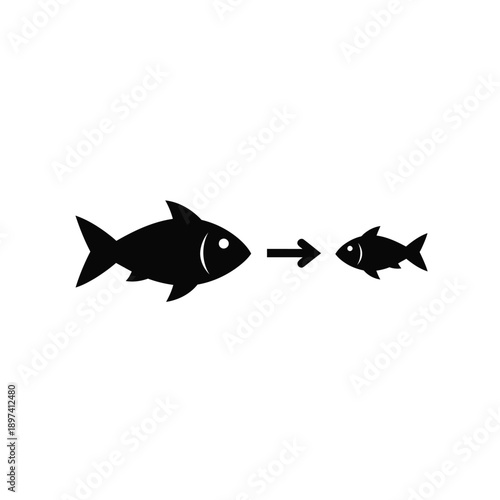 Big fish eating small fish icon representing competition predation and business shark feeding frenzy in ecosystem and market concept