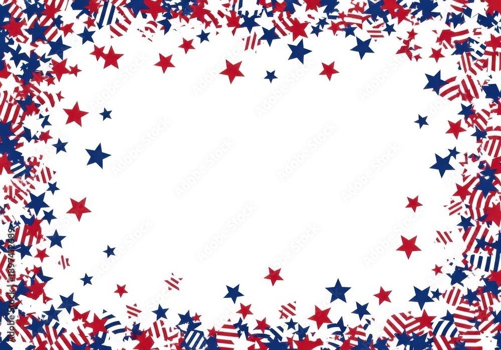 Fototapeta premium Red, white, and blue stars and stripes frame on a white background, perfect for patriotic celebrations and holidays