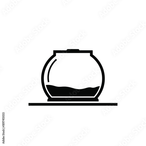 Simple round glass fishbowl with a small amount of water at bottom, resting on a flat surface, presented in a clean white background