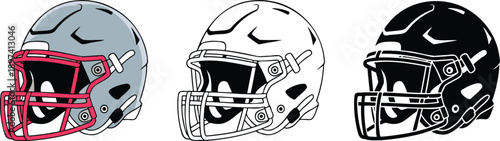 American football helmet silhouette & Outline and illustration set isolated on transparent background