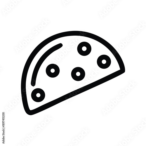 Stylized vector icon depicting a half-moon shaped savory snack, possibly a quesadilla or a filled pastry, with rounded internal details, ideal for minimalistic graphic design