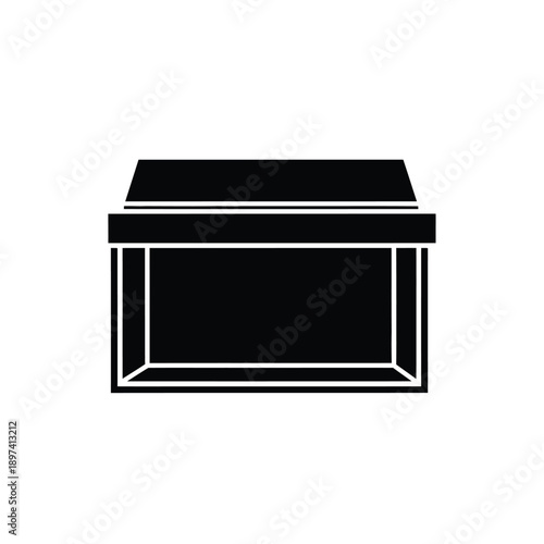 Rectangular glass aquarium silhouette for home pets or aquatic plants display with sturdy frame design simple modern fish tank illustration for interior decoration hobbyist and pet store branding