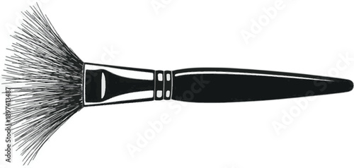 Black makeup brush with dense bristles on white background cosmetic beauty